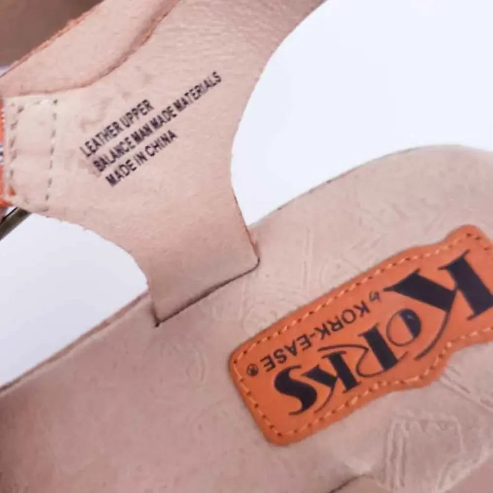 Korks by Kork Ease Leather Wedge Sandal 9M Open Toe, Ankle Strap, Orange Tan